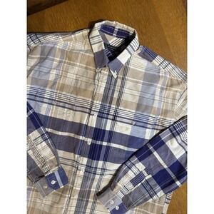 Roper Shirt Mens Large Plaid Western Button Down Cotton Purple Tan Ranch